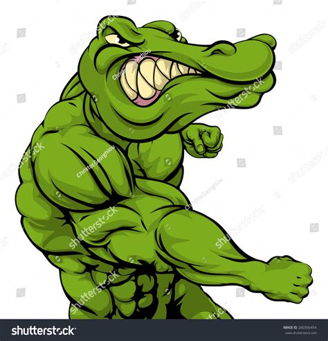 Crocodile Alligator Mascot Fighting Punching Viewer Stock Vector