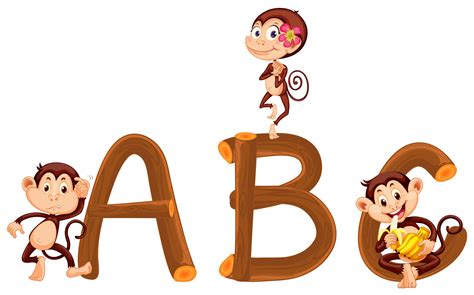 Cute Monkey And Wooden Alphabet 444627 Vector Art At Vecteezy