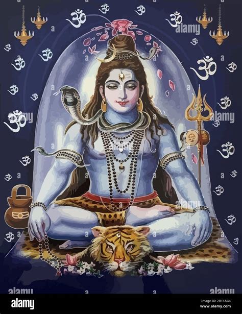 Hinduism Lord Shiva Spiritual Illustration Holy Snake Tiger Stock Photo
