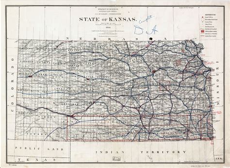 Large Detailed Old Map Of Kansas State With Railroads Poster X