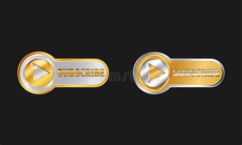 Subscribe Gold Button With Glossy Effect And Play Symbol Stock Vector