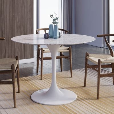 Luxury round marble dining table with gold stainless steel base. Saarinen Tulip Round Marble Dining Table