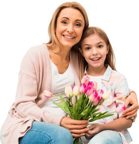 Happy Mother Daughter Hugging Tulips Png Moms Day Image Free