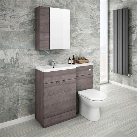 Brooklyn Bathroom Mirror And Fascia Cabinet Grey Avola 600mm At