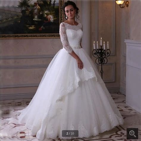 Elegant White Lace Ball Gown Princess Wedding Dress Real Picture