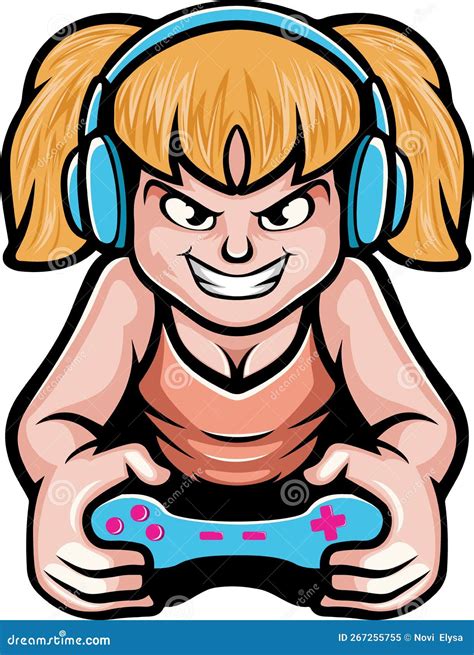 Cute Gamer Girl Mascot Logo Design Cartoon Vector