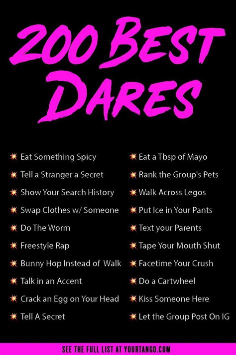 A Poster With The Words 200 Best Dares In Pink On Black And Purple