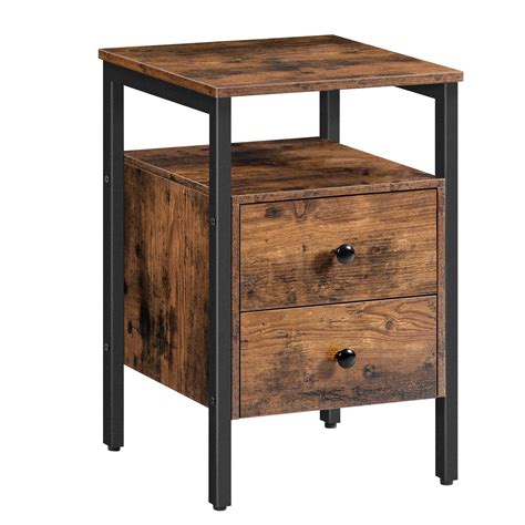Buy Hoobro Bedside Table With 2 Drawers Industrial Sofa Side End Table