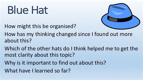Edward de bono's six thinking hats technique is an extremely useful way to debate an issue, solve a problem or to arrive at an important decision. Six Thinking Hats