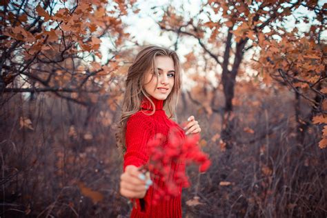 Girl In Red Dress Autumn 4k Wallpaperhd Girls Wallpapers4k Wallpapers