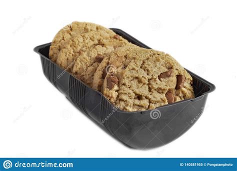 Five Pieces Of Chocolate Chip Cookies In The Plastic