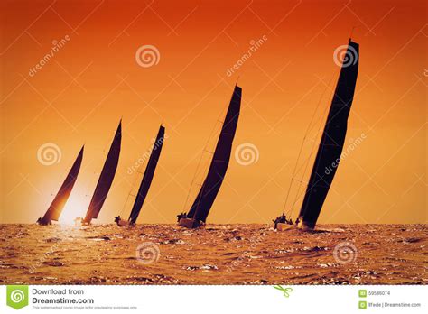 Sail Yachts At Sunset Stock Photo Image Of Silhouette