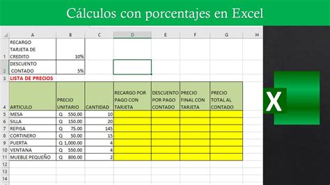 C Mo Calcular Porcentajes En Excel Youtube