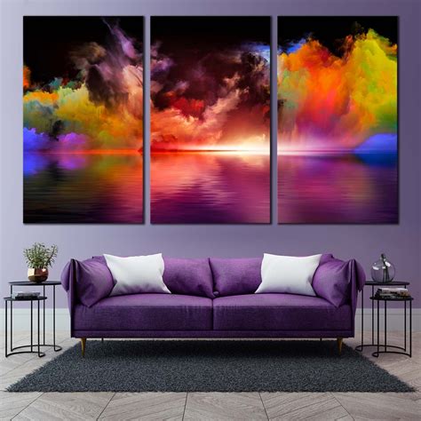 Modern Abstract Canvas Wall Art, Abstract Ocean Clouds Triptych Canvas ...
