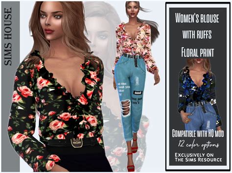 The Sims Resource Womens Blouse With Ruffs Floral Print