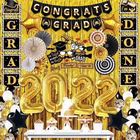 Huge Black And Gold Graduation Decorations 2022 Set Big Pack Of 75