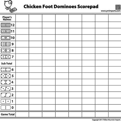 Chicken Foot Dominoes Scorepad 50 Sheets Domino Puppy Health