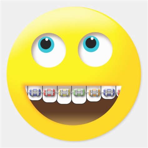 Emoji Smiling With Colorful Braces Classic Round Sticker Zazzle