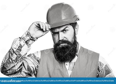 Bearded Man Worker With Beard In Building Helmet Or Hard Hat Man