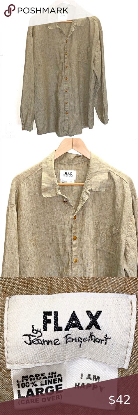 Flax Oversized Tan Brown Button Front Linen Tunic Flax Oversized Large Brown Tan 100 Linen
