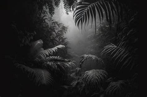 검은 포화 식물이 있는 정글의 어두운 밤 프리미엄 사진