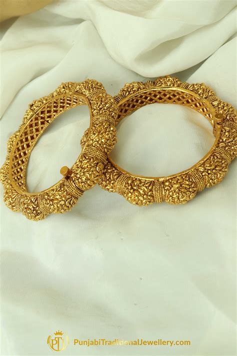 Punjabi Antique Gold Finished Openable Karra Bangle Online Shop Punjabi Traditional Jewellery