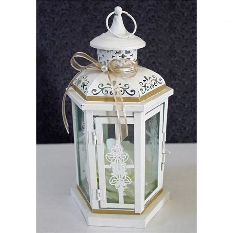 Wedding Lantern Centerpiece Antique White Ivory Finish With Tan