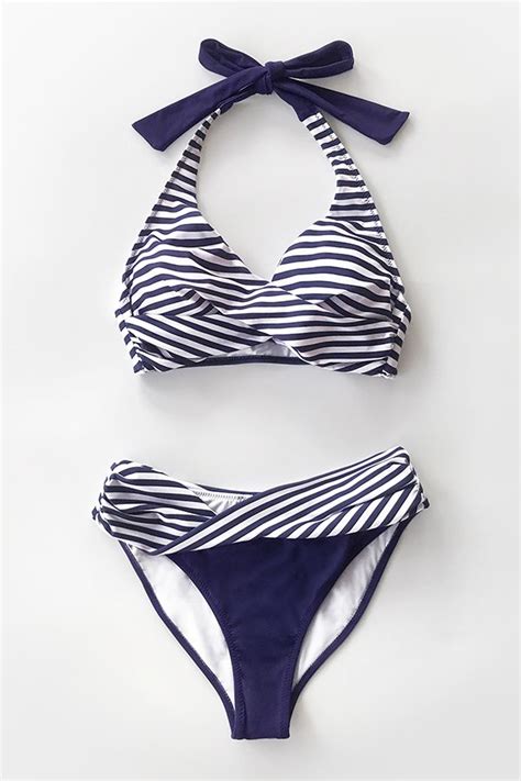 Modern Stripe Twist Bikini Palm Print Bikini Striped Bikini Sets Sexiezpix Web Porn