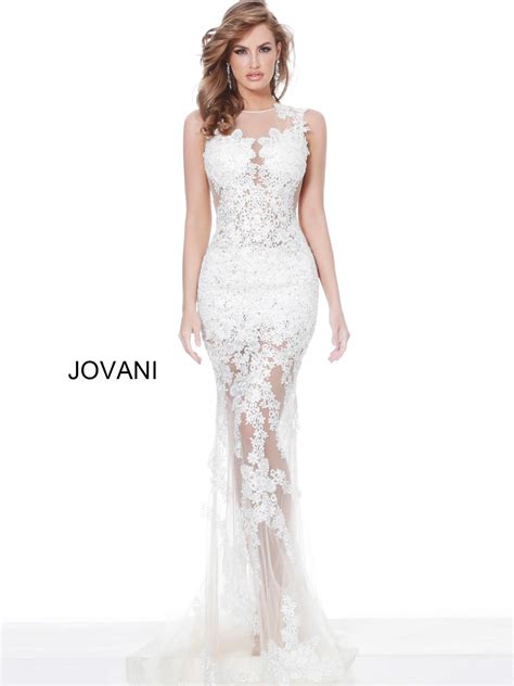 Jovani Dress White Nude Illusion Sheer Prom Dress