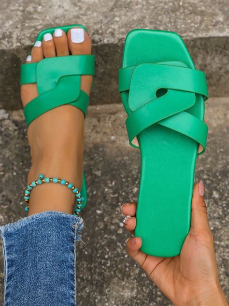 Knot Decor Slide Sandals Pretty Sandals Shoes Outfit Fashion Casual