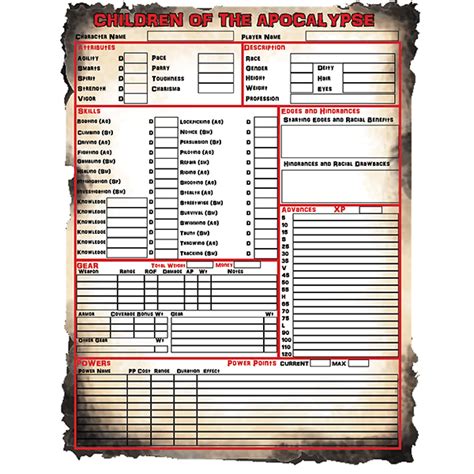 Zombie Apocalypse Dnd Character Sheet
