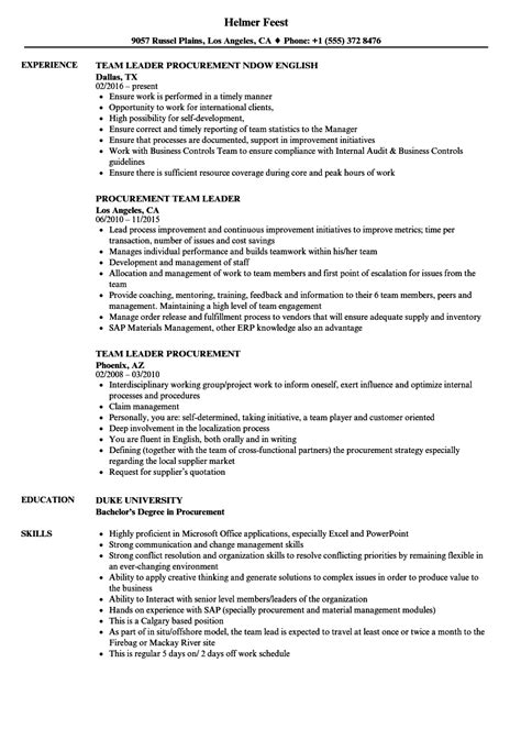 Team leader resume sample inspires you with ideas and examples of what do you put in the objective, skills, responsibilities and duties. Procurement Team Leader Resume Samples | Velvet Jobs