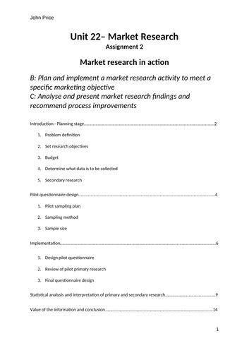 Unit 22 Market Research Assignment 2 Learning Aim B And C Plan Activity To Meet Marketing