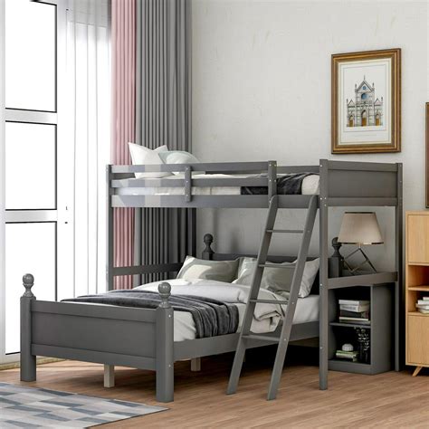 arcticsco detachable twin over full low bunk bed with cabinet wooden bed frame with ladder and