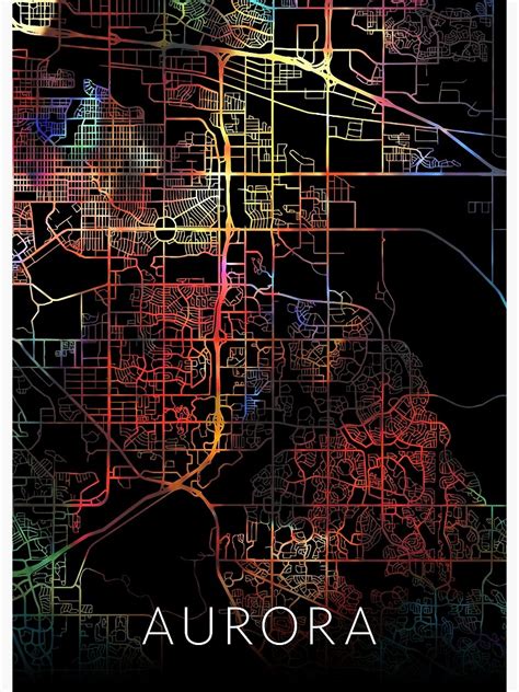 Aurora City Street Map Dark Mode Poster For Sale By Map Lover Redbubble
