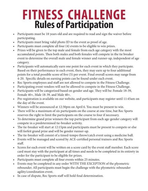 Fitness Challenge Rules Of Participation