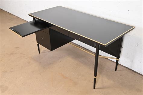 Paul Mccobb Connoisseur Collection Black Lacquer And Brass Desk Refinished For Sale At 1stdibs