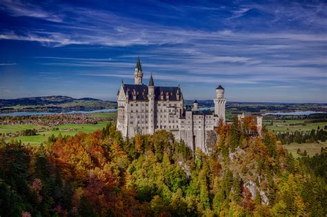 Neuschwanstein Castle Bavaria Germany Rock Forest Autumn Castle