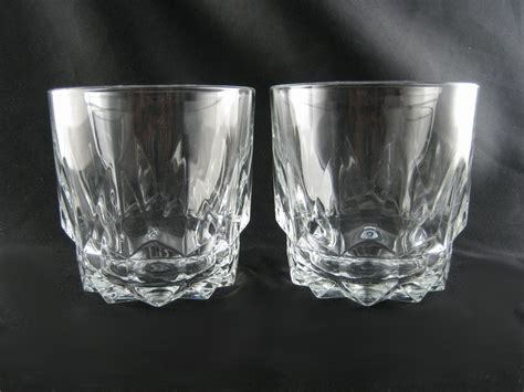 Vintage Pair Arcoroc Clear Tempered Glass Double Rocks Old Fashioned Glasses Short Water Whiskey