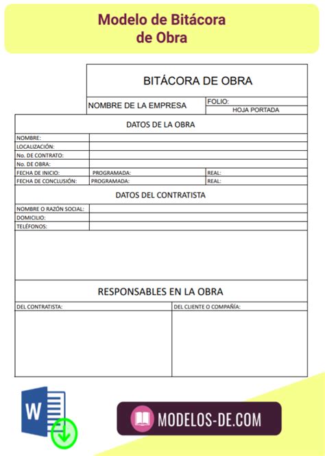 Formato De Bitácora De Obra En Word Y Excel Gratis