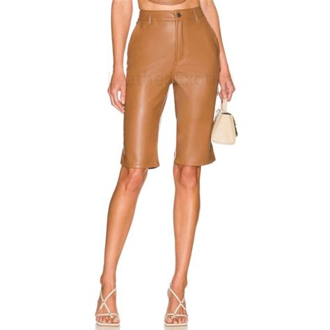 Classic Brown Knee Length Women Leather Shorts