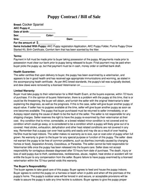 Akc Puppy Contract Template