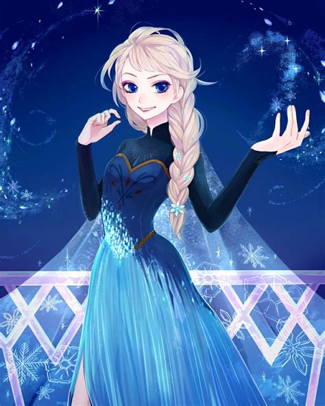A Frozen Princess With Long Blonde Hair And Blue Dress Standing In