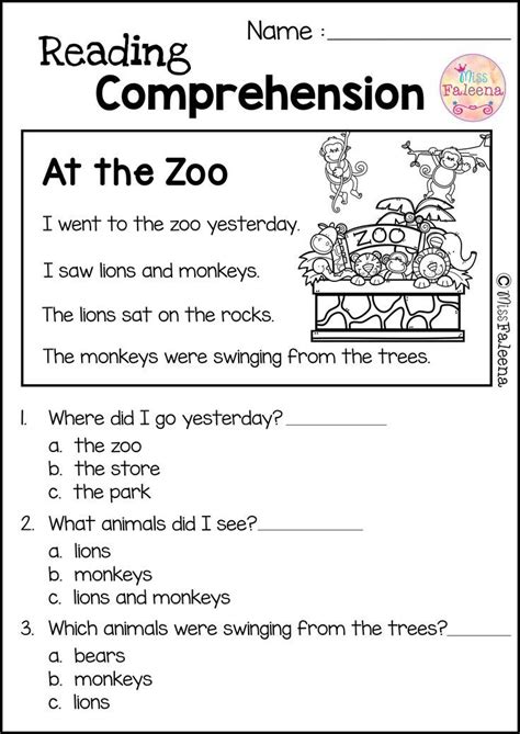 Free Reading Comprehension Passages For Kindergarten And