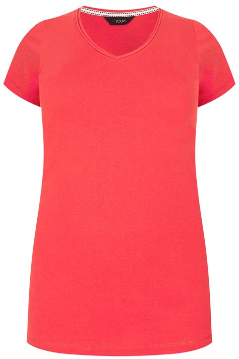 plus size coral v neck t shirt sizes 16 to 36 yours clothing