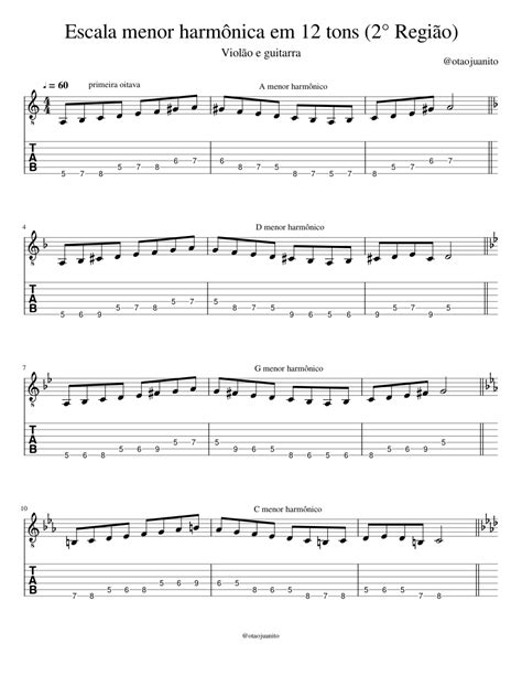 Escala Menor Harmônica Em 12 Tons 2° Região Sheet Music For Guitar
