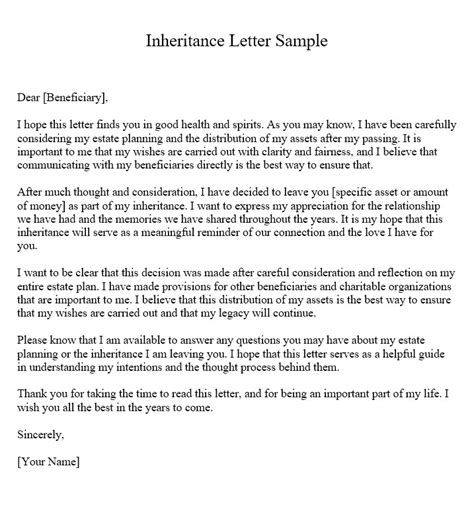 Inheritance Letter Sample How To Write An Inheritance Letter