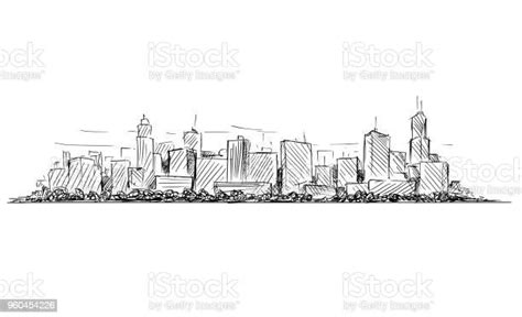 Vector Artistic Drawing Sketch Of Generic City High Rise Cityscape