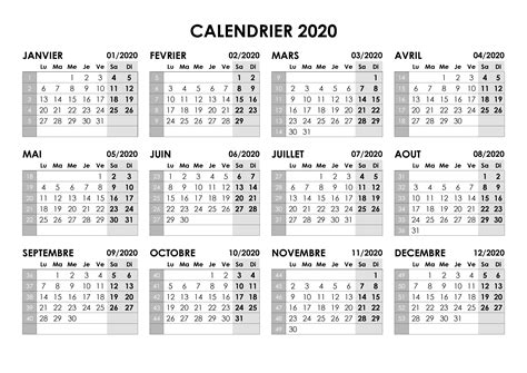 Gratuit Imprimable 2020 Calendrier Modèle De Pdf Mot Excel 2021