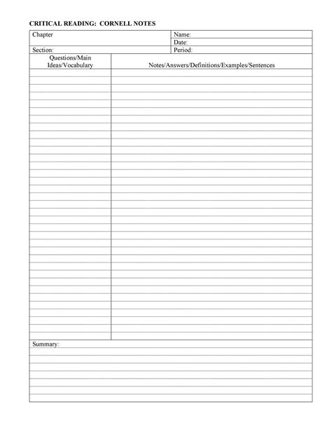 Blank Vocabulary Worksheet Template 37 Cornell Notes Templates
